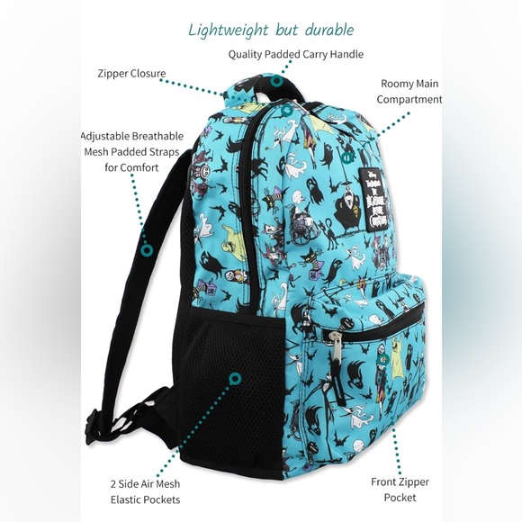 Disney Nightmare Before Christmas - 16Inch School Backpack (One Size, Teal) - Picture 4 of 7